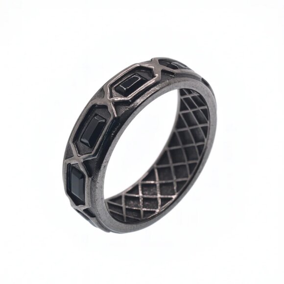 10k Black Rhodium Plated Black Baguette Diamond Ring 3.80  Sterling Silver 925 Black Rhodium Plated Men\'s Baguette Black CZ 7mm Ring